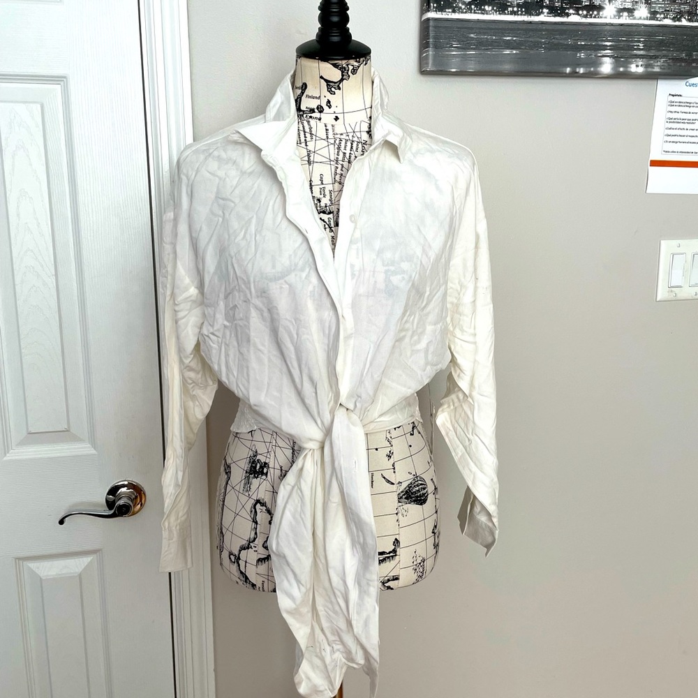 NWT Bishop + Young High Low shirt Asymmetric Bell/Bat dolman crop top button M